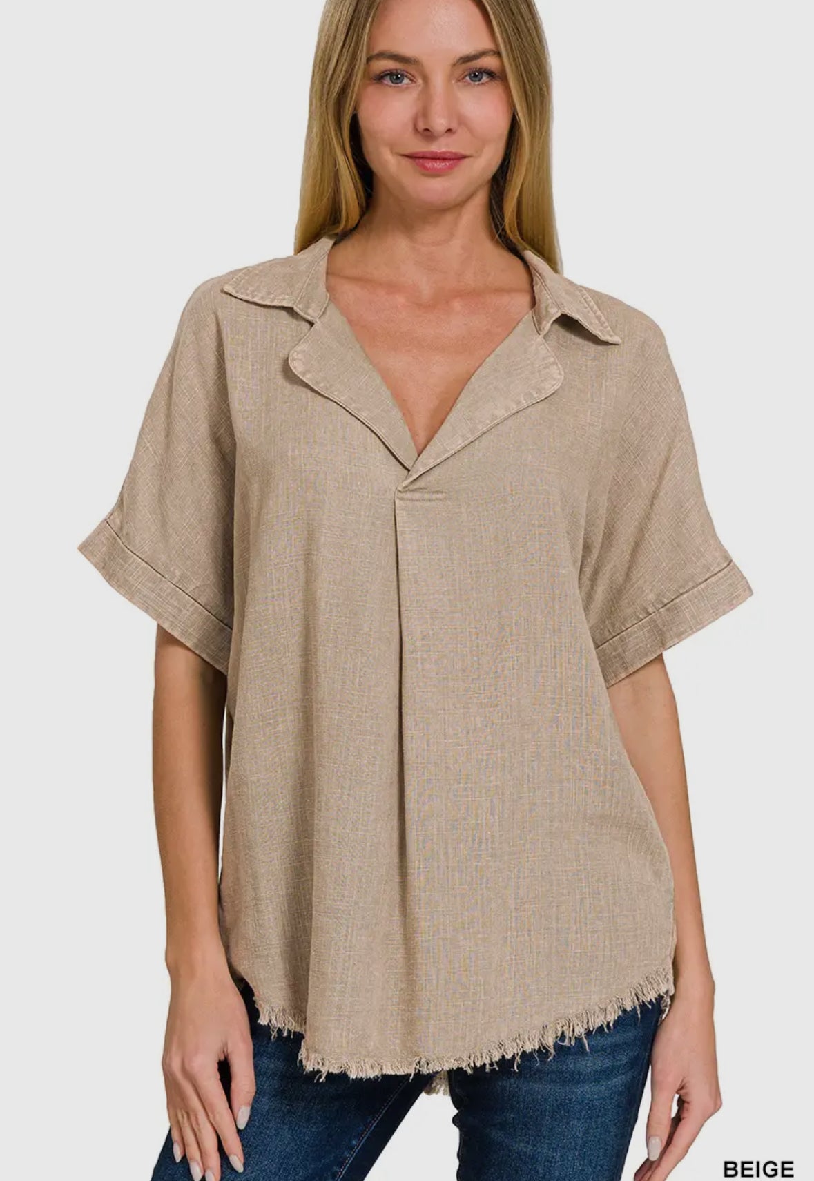 Washed Linen Raw Edge Top