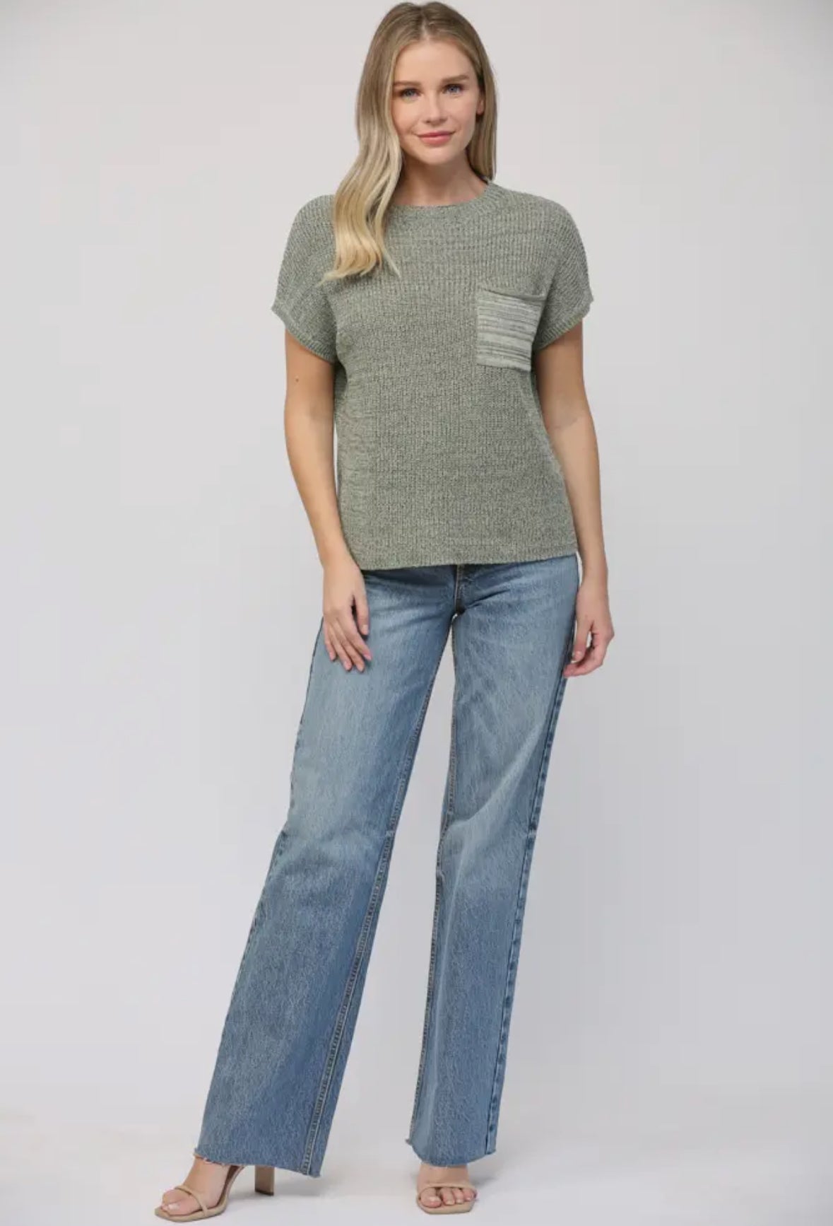 Olive Drop Shoulder Pocket Sweater