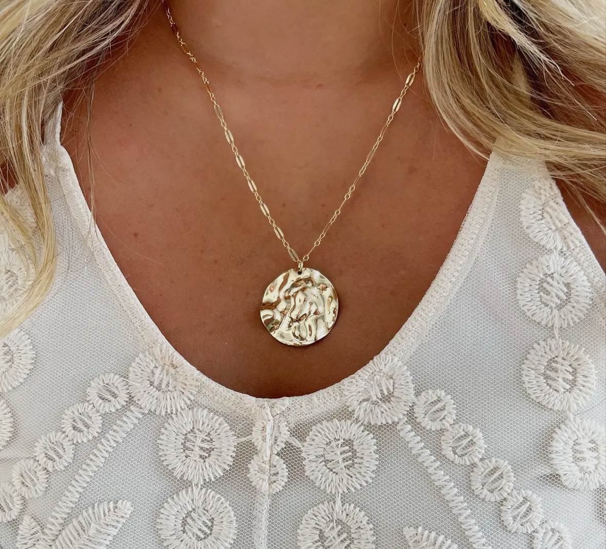 Full Moon Hammered Coin Necklace