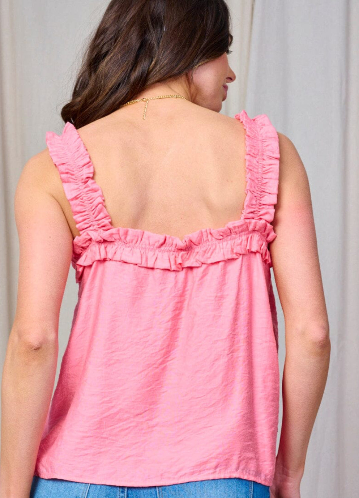 Pink Ruffle Trim Tank Top