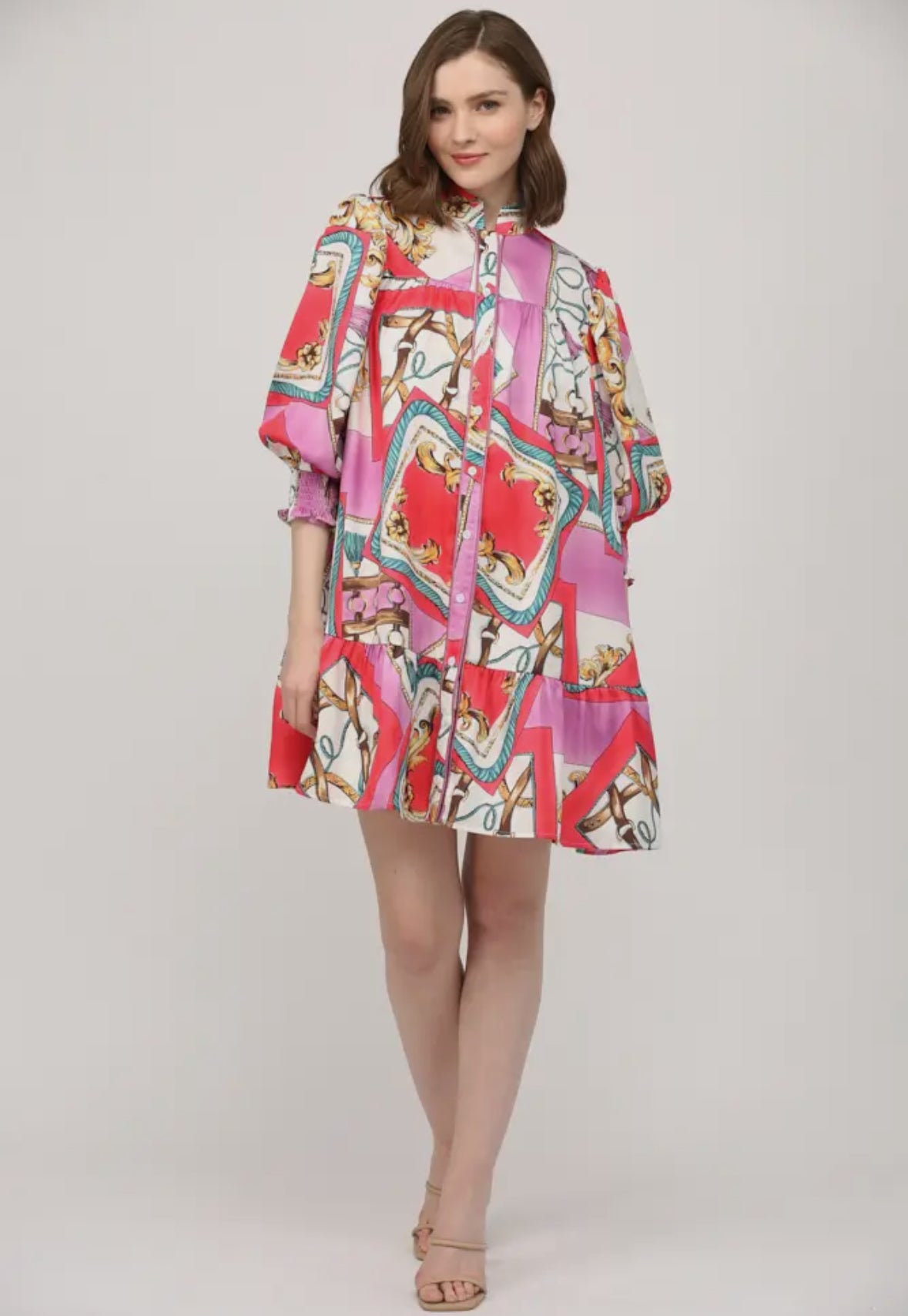 Chain Print Ruffle Hem Dress