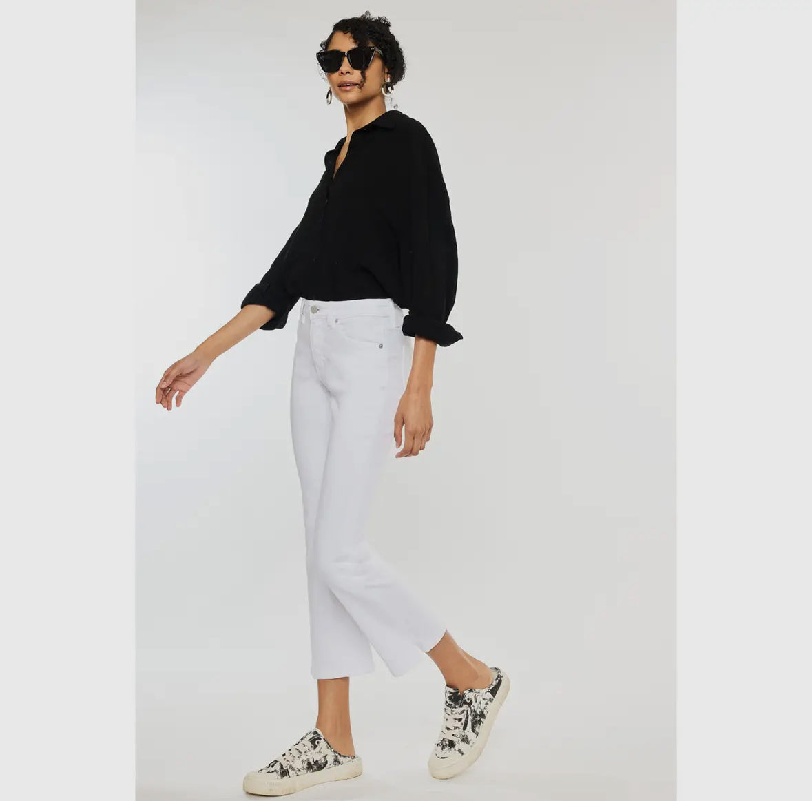 White High Rise Kick Flare Jean