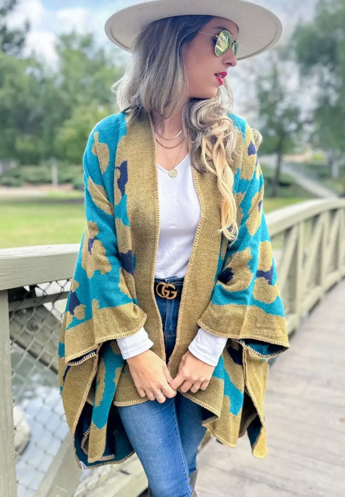 Teal Leopard Ruana Cardigan