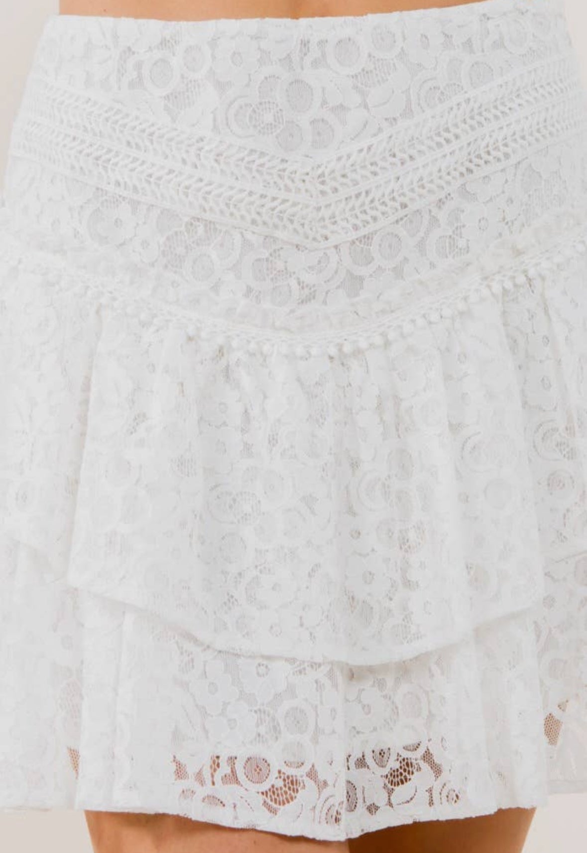 White Lace Ruffle Mini Skirt