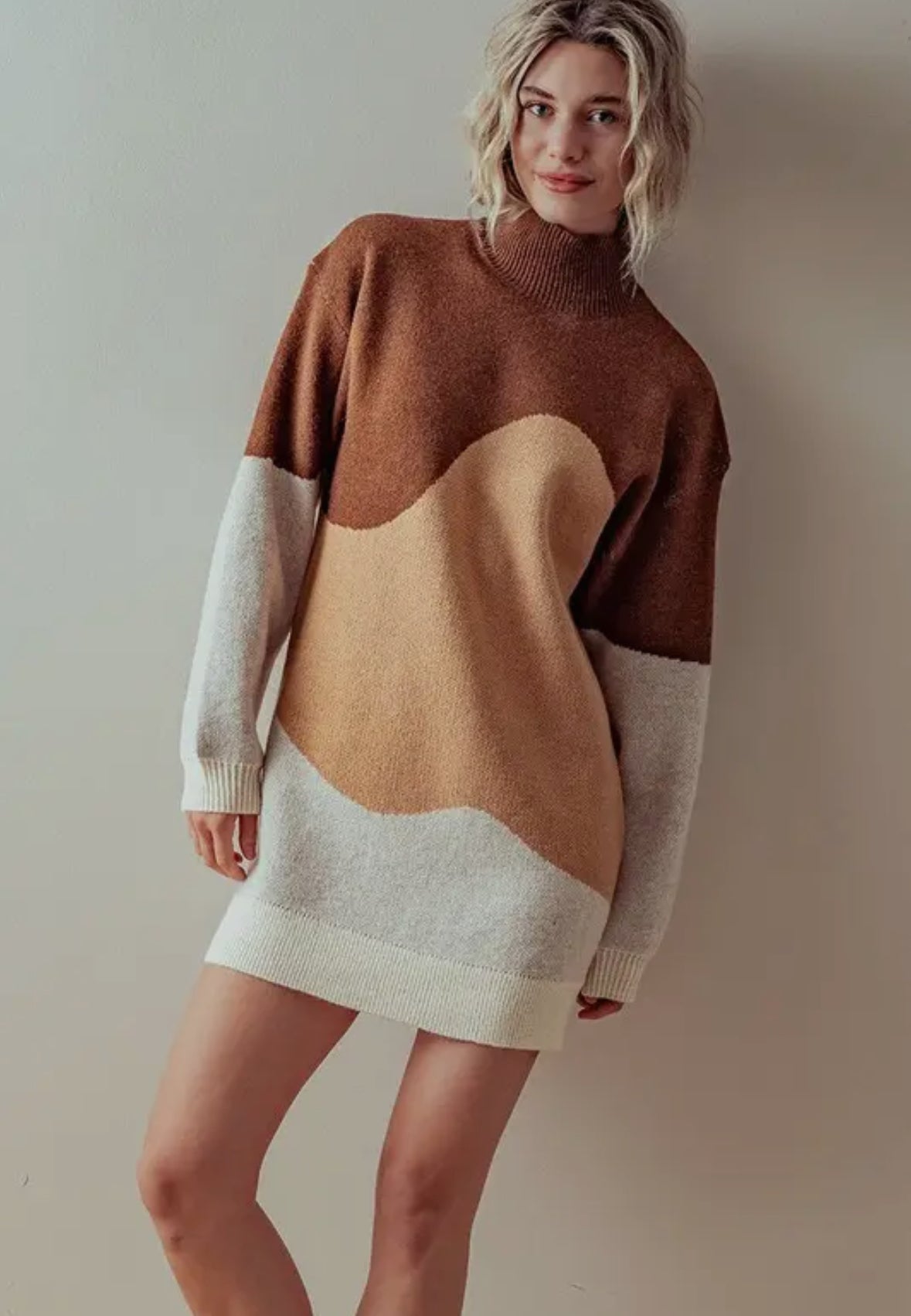 Turtle Neck Color Block Knit Dress