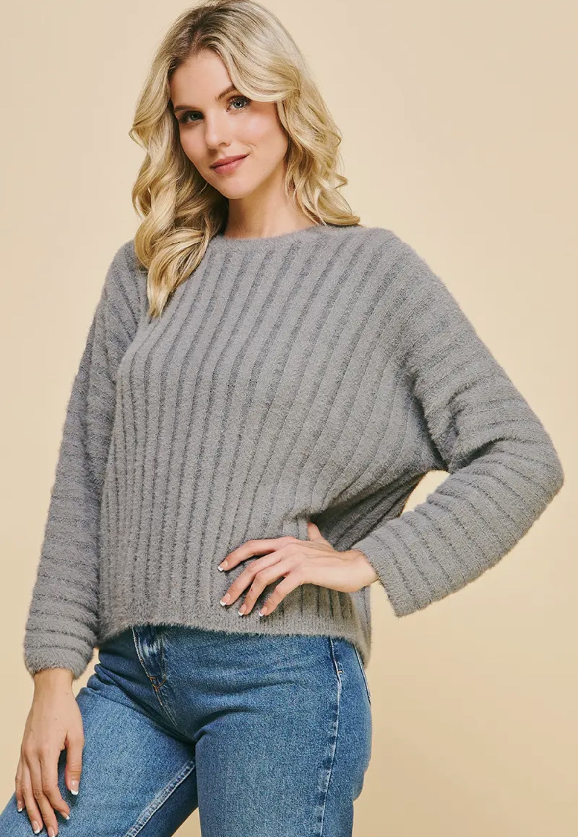 Fuzzy Ribbed Pullover