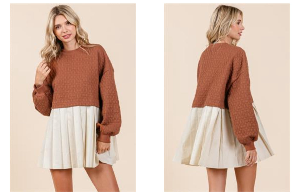 Mixed Media Cream + Camel Dress