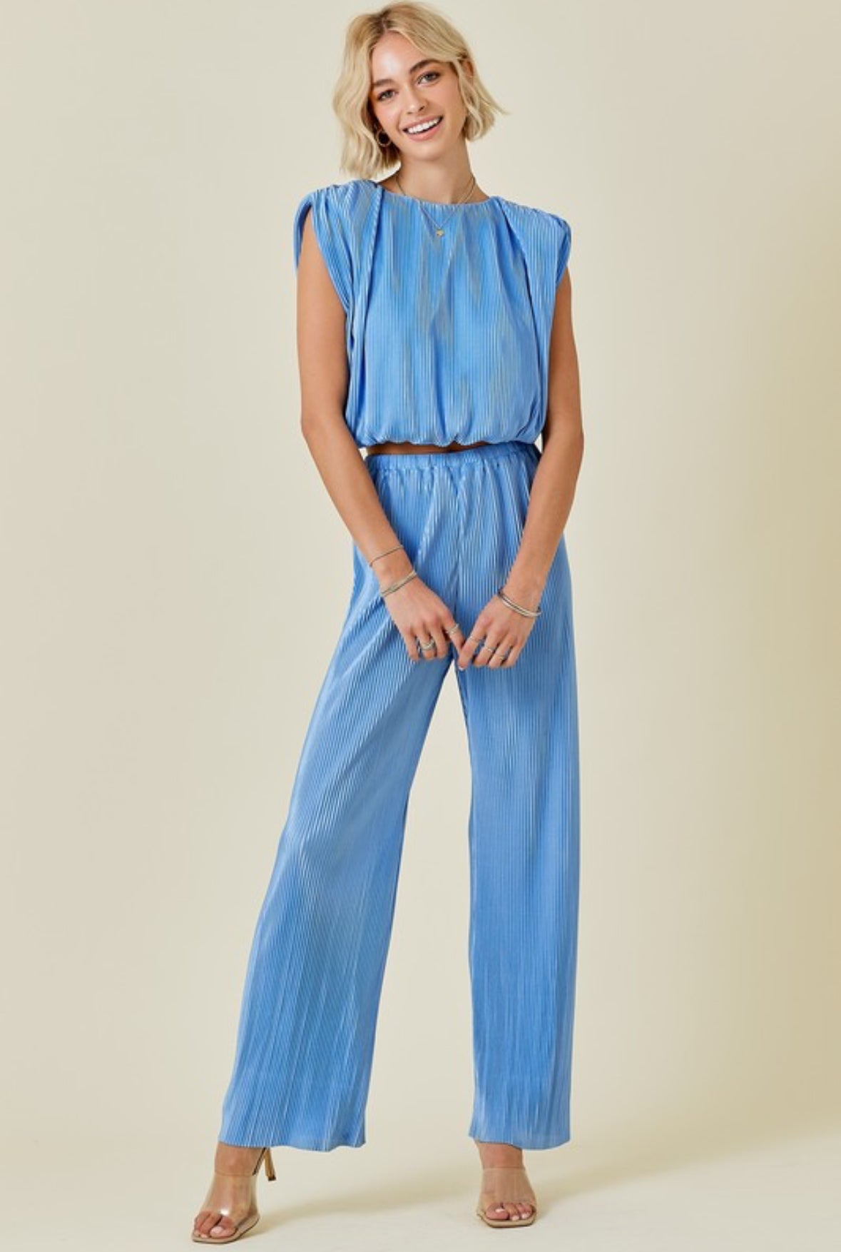 Sky Blue Bodre Shoulder Pad Top