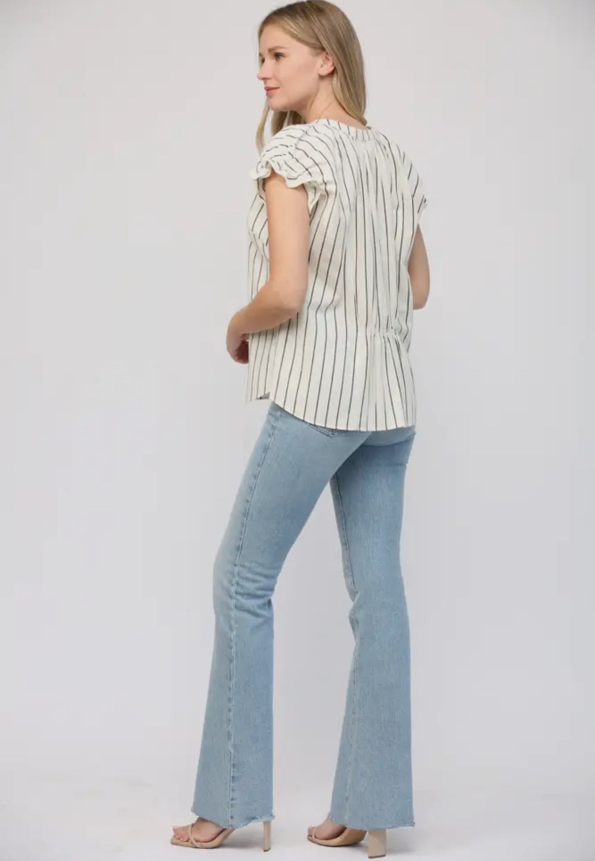 Cream + Navy Linen Blend Top