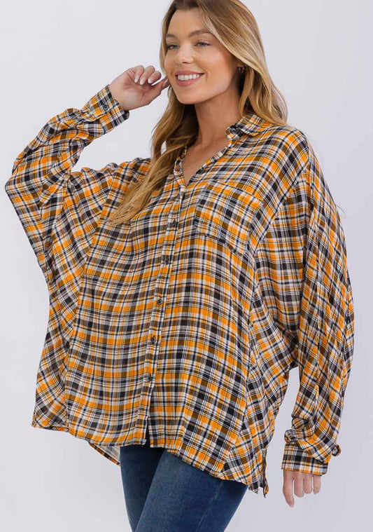 Orange Oversized Flannel Button Up