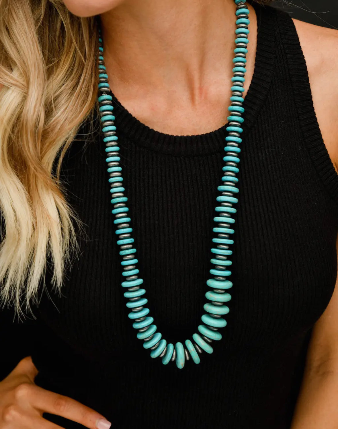 36” Faux Navajo & Turquoise Disk Necklace
