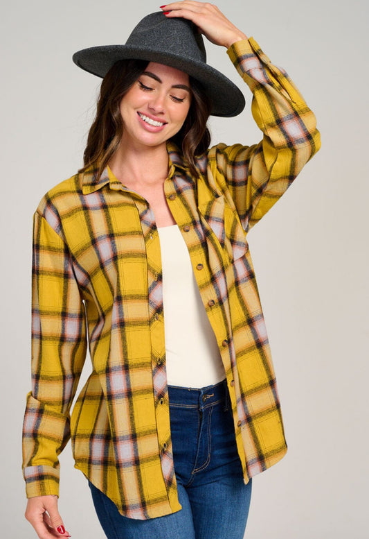 Mustard Plaid Button Up
