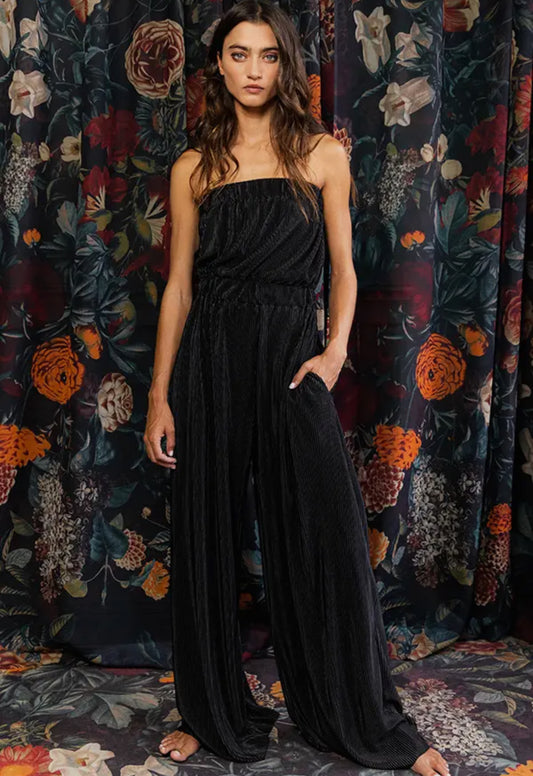 Strapless Elastic Waist Ribbed Jumpsuit