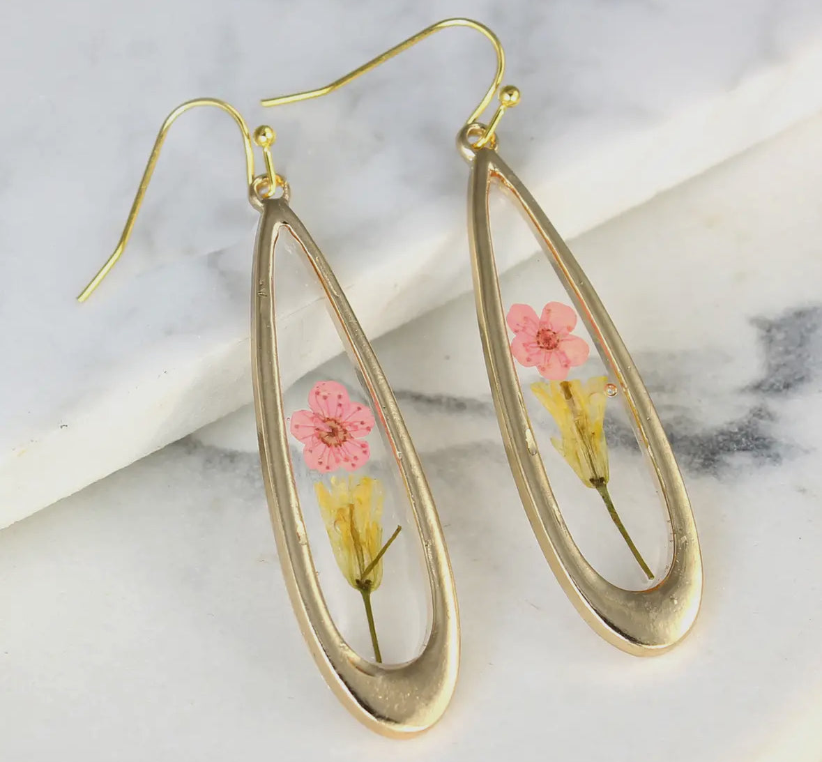 Pink Flower Teardrop Earrings