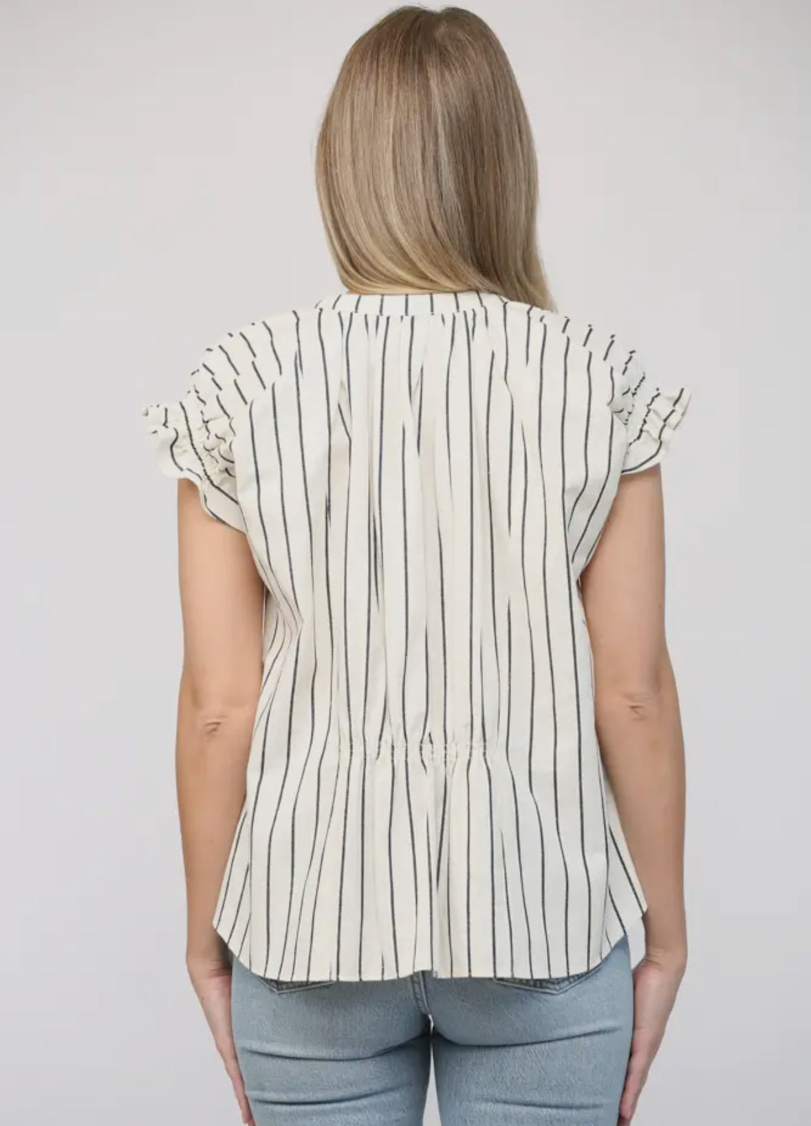 Cream + Navy Linen Blend Top