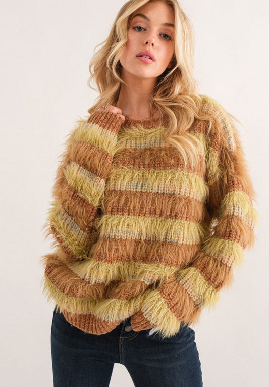 Retro Striped Eyelash Sweater