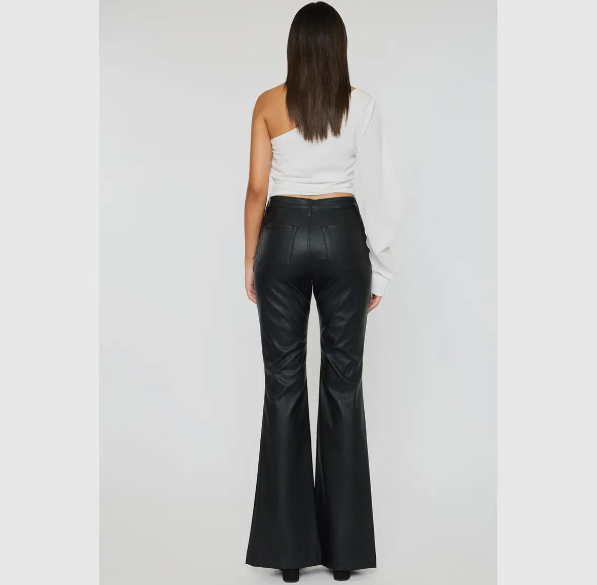 Black Faux Leather Split Front Boot Cut Jean