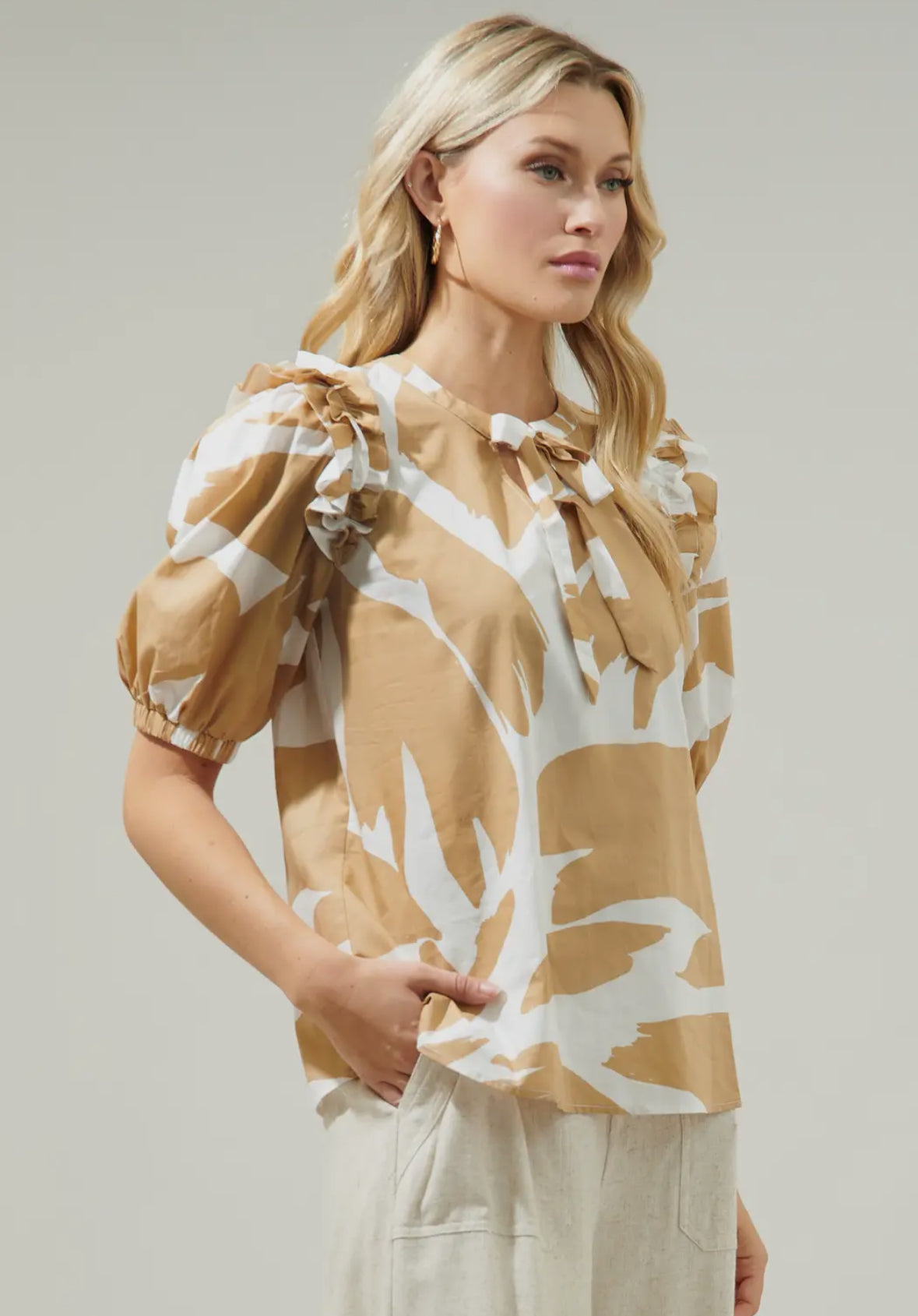 Hazel Abstract Noche Tie Neck Blouse