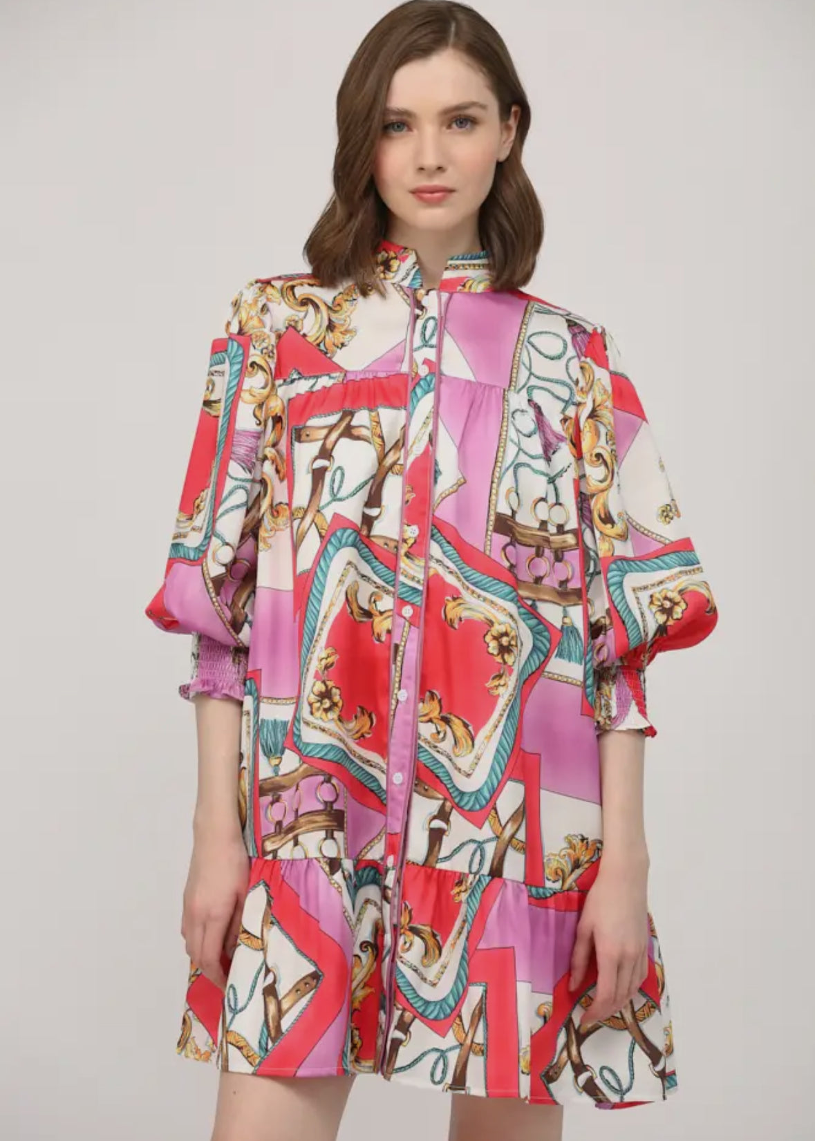 Chain Print Ruffle Hem Dress