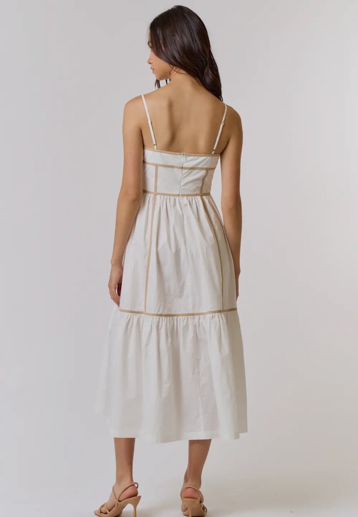 Off White Contrast Detail Midi Dress