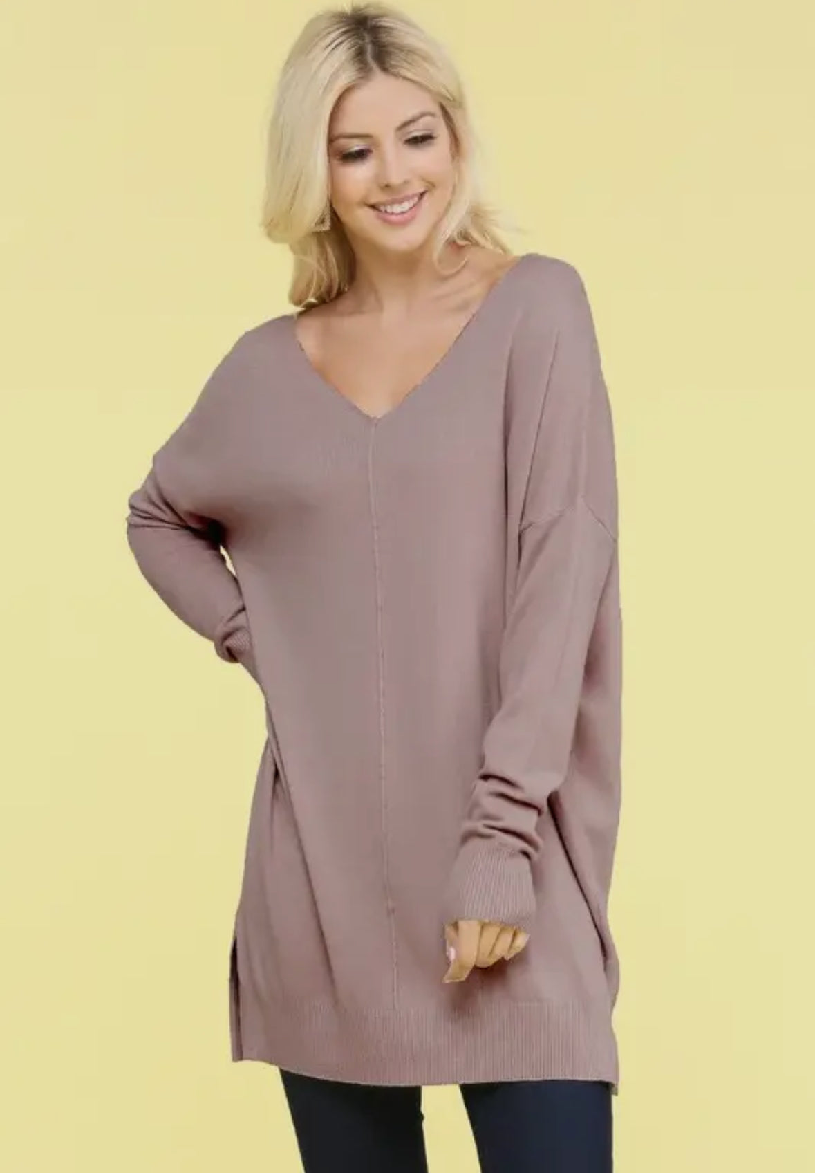 Loose Tunic V-Neck Sweater