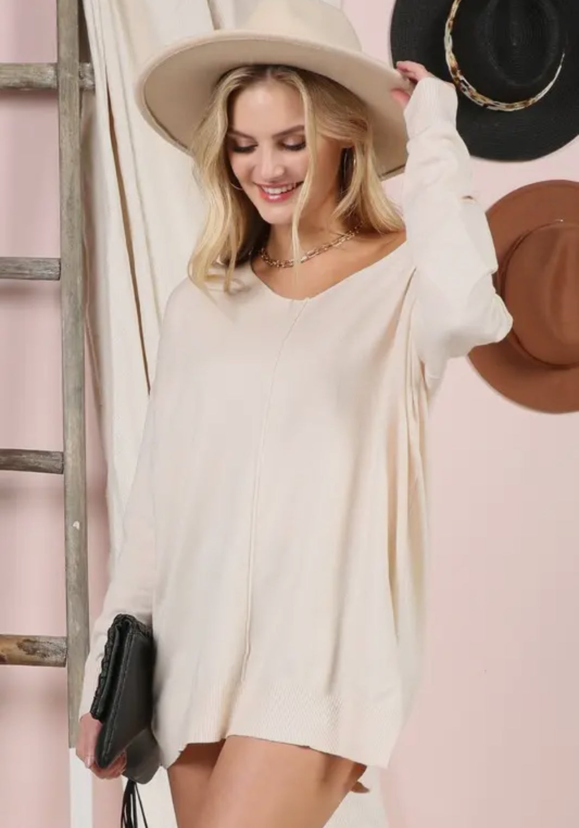 Loose Tunic V-Neck Sweater
