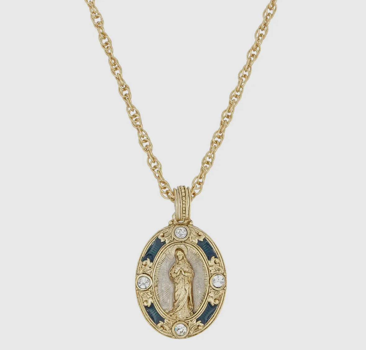 Blue Enamel Virgin Mary Immaculate Pendant