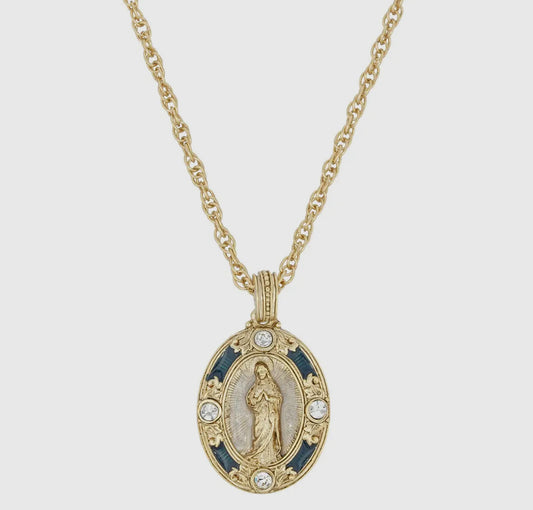 Blue Enamel Virgin Mary Immaculate Pendant