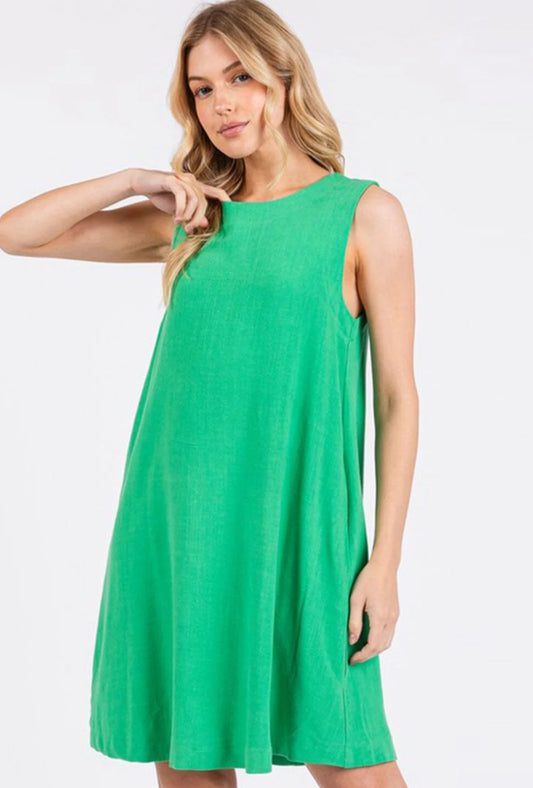 Green Linen Mix Dress