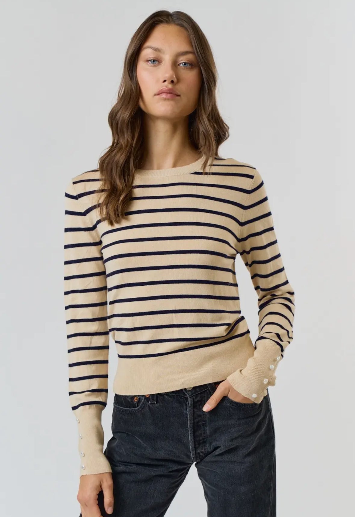 Striped Button Cuff Sweater