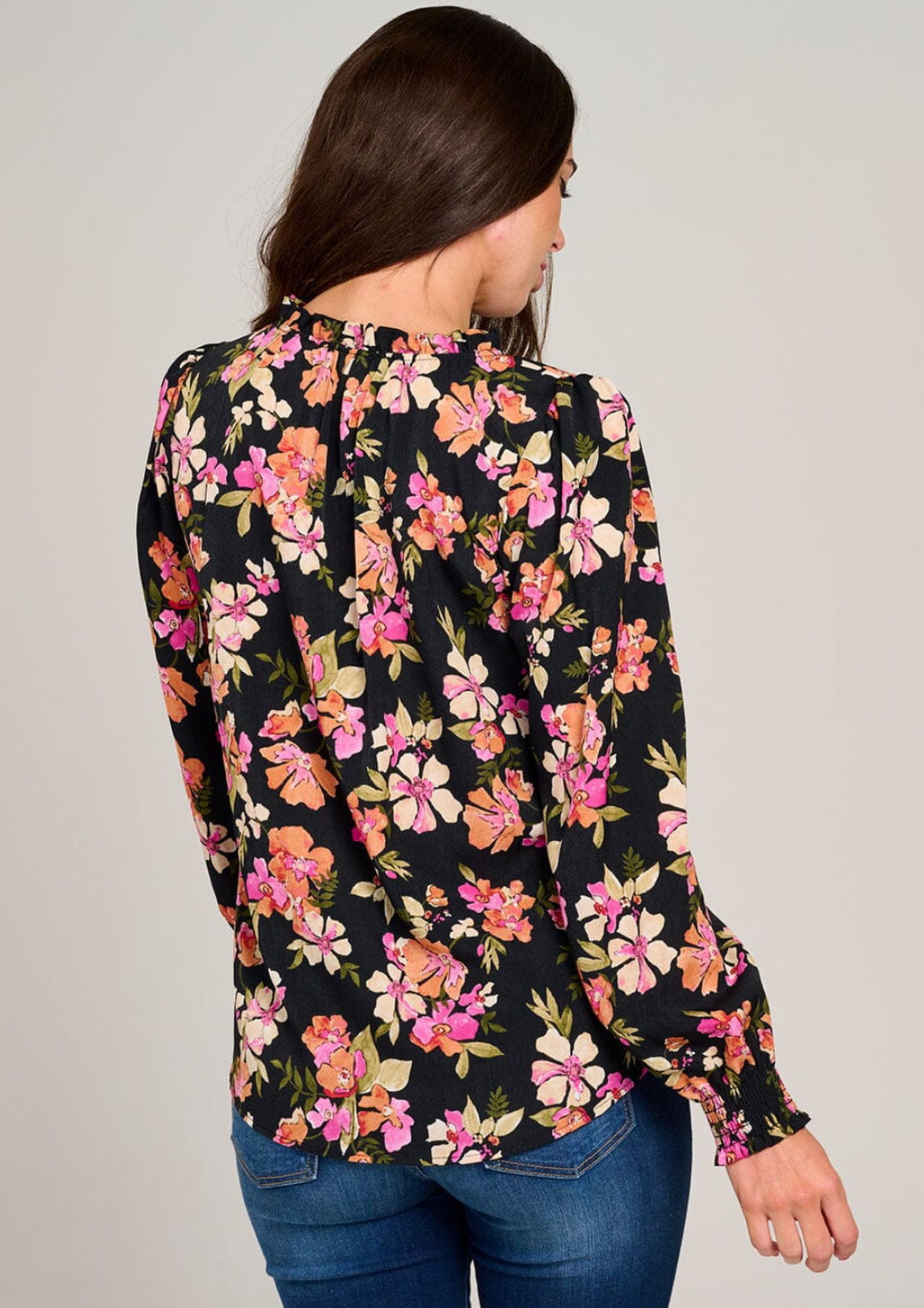 Black Floral Contrast Blouss