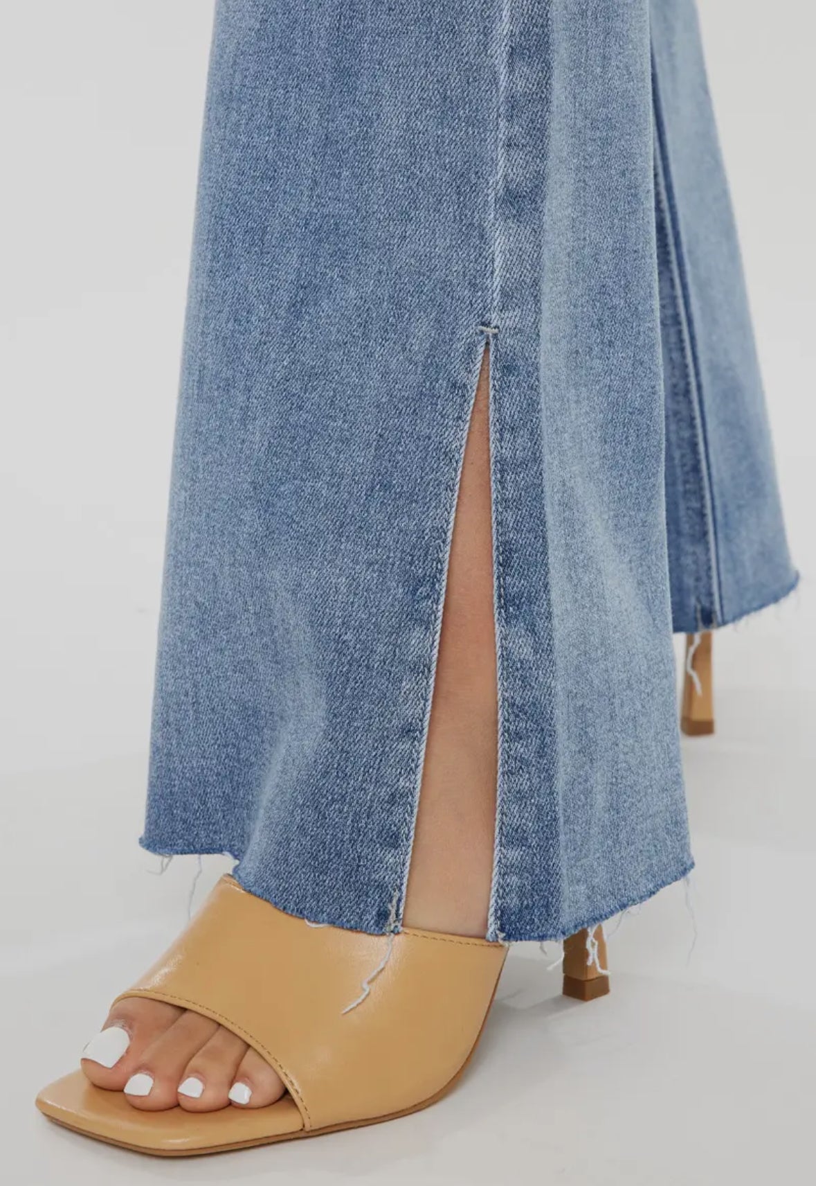 MidRise Double Waist Band Flare Jean