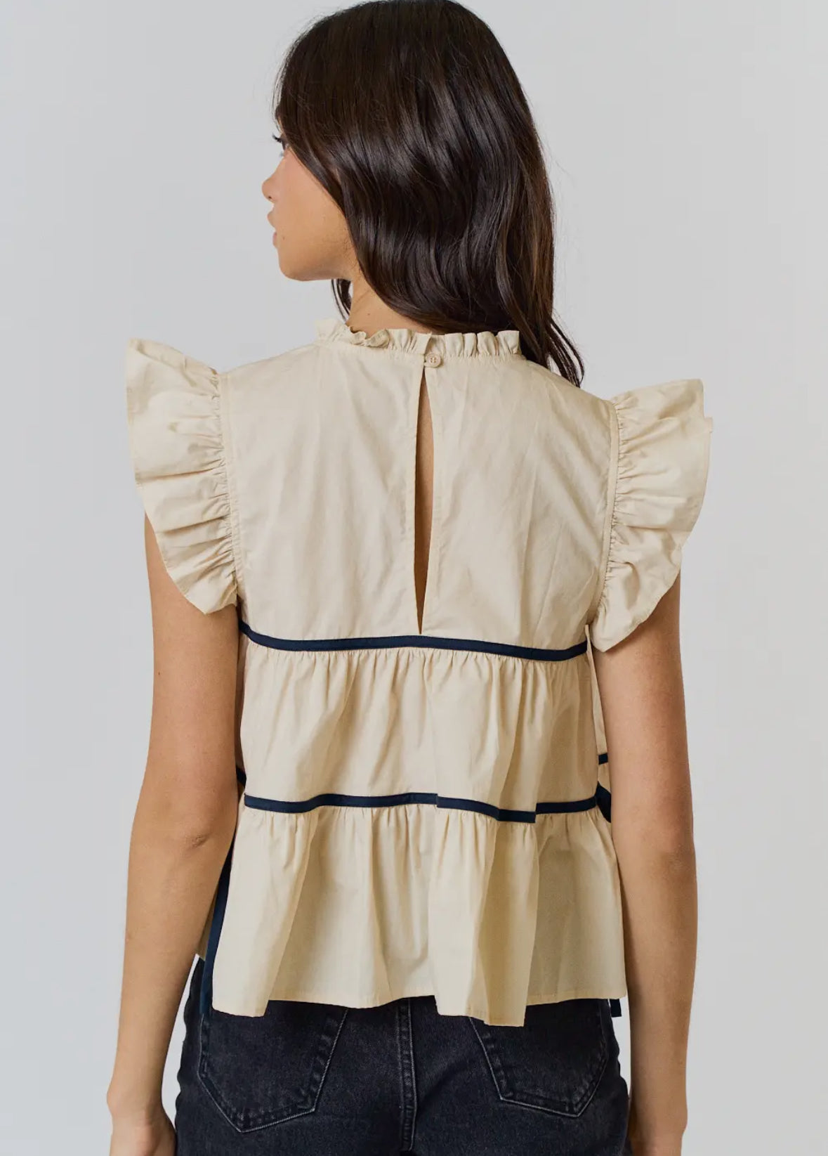Side Tie Ruffled Cream Top