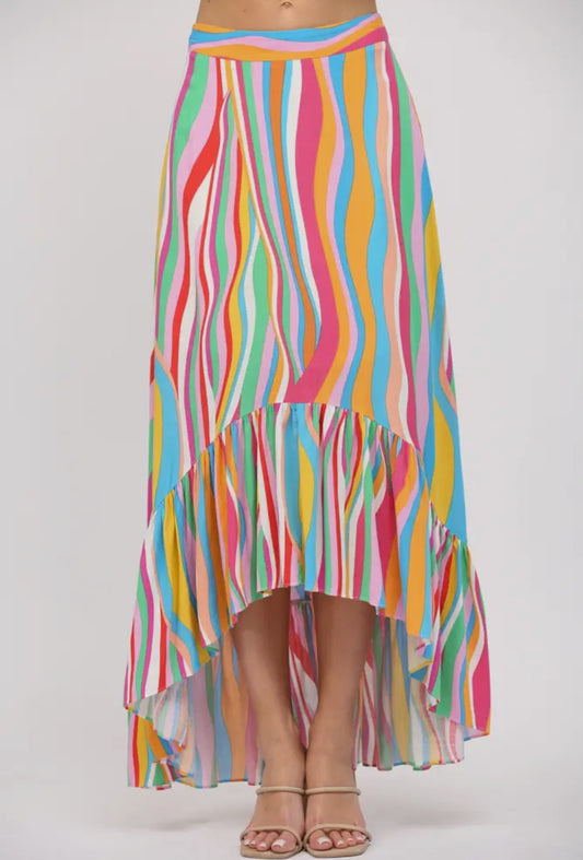 Wavy Hi-Low Stripe Skirt
