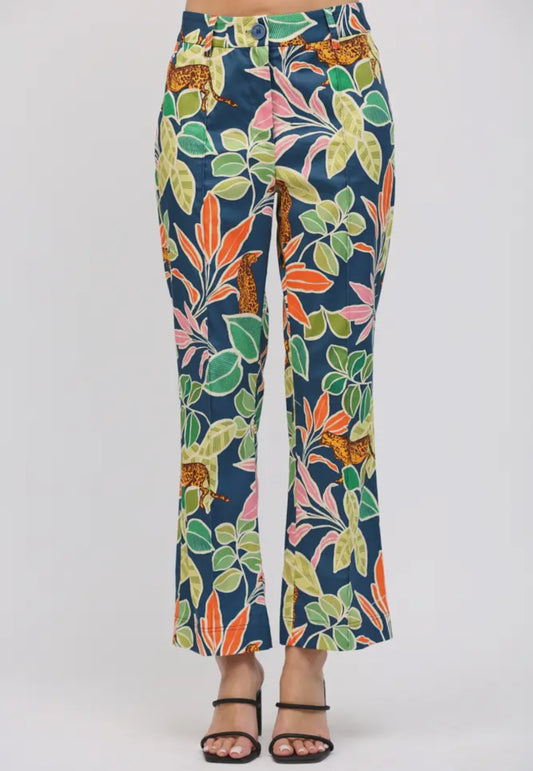 Tropical Print Pintuck Pants