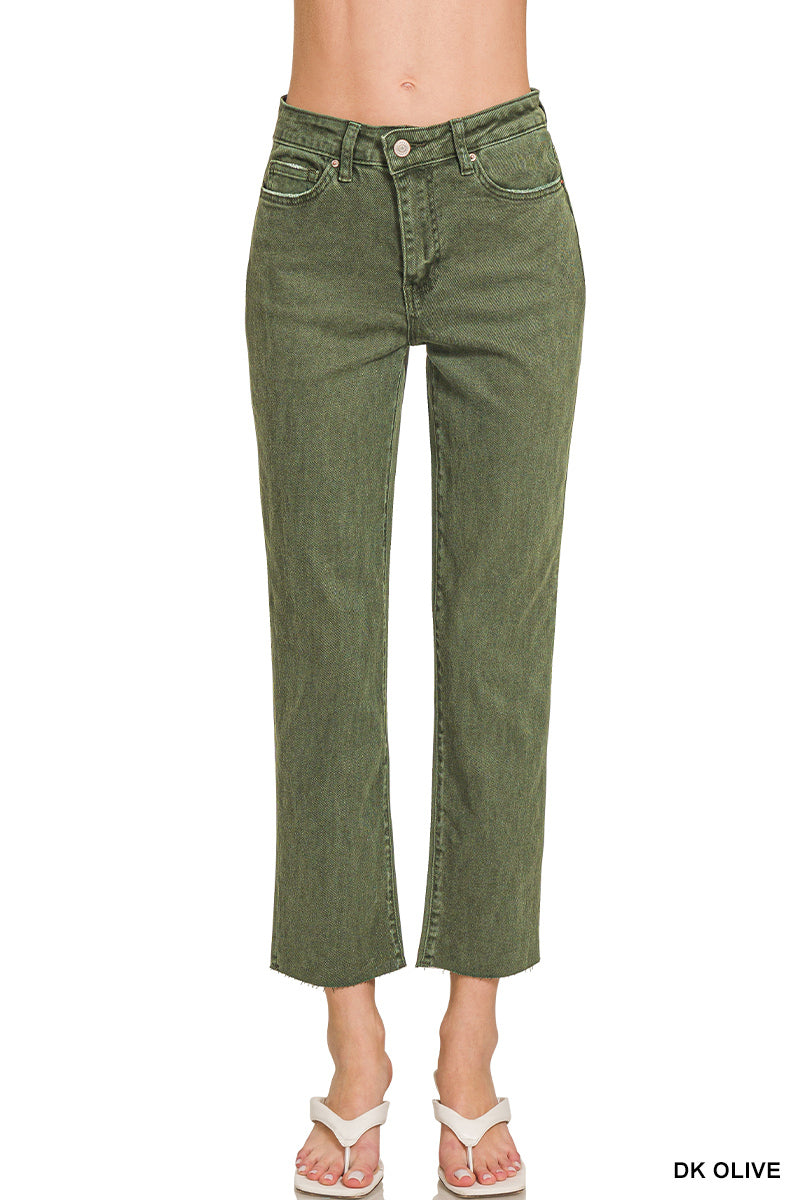 Dark Olive Cropped Straight Pants