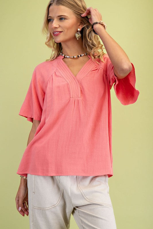 Washed Coral Linen Top