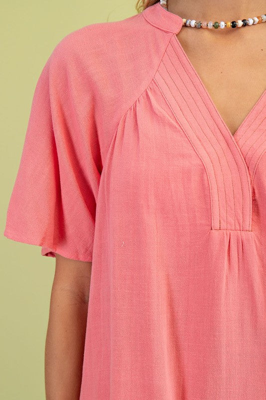 Washed Coral Linen Top