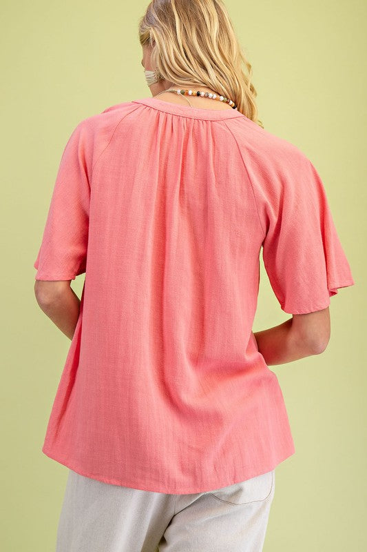 Washed Coral Linen Top