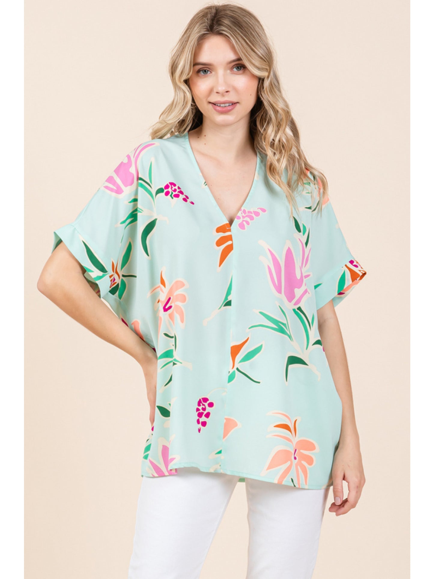 Floral Contrast Boxy Top