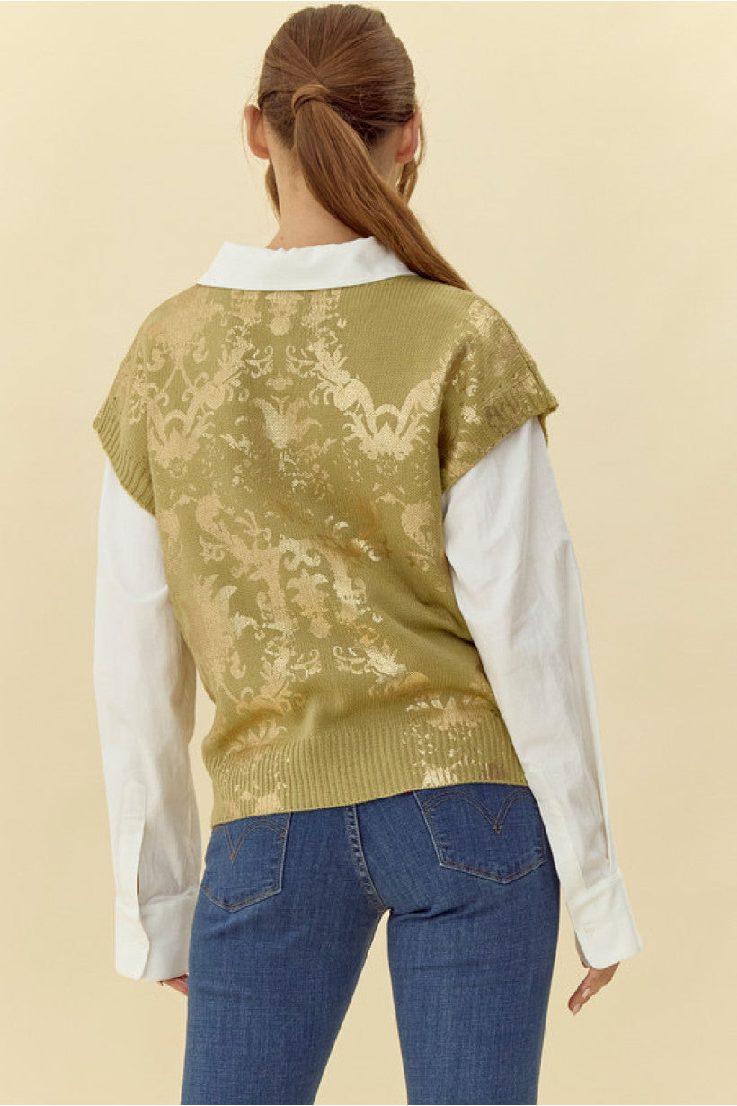 Sage Metallic Print Sweater