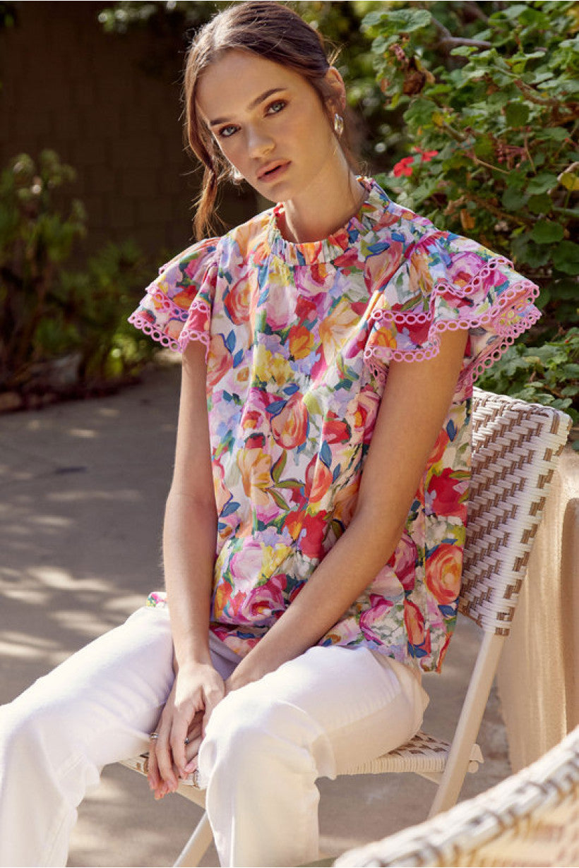 Floral Frilled Neck Top