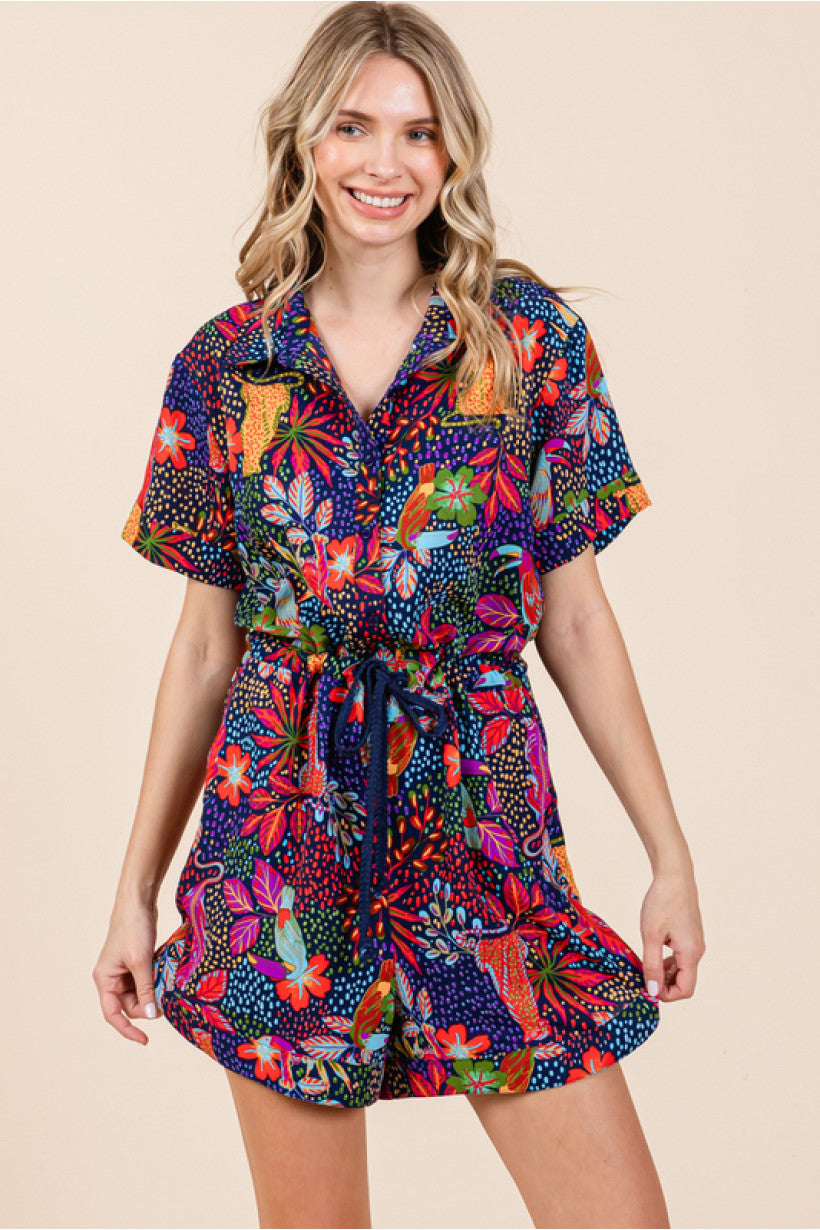 Navy & Bold Printed Romper