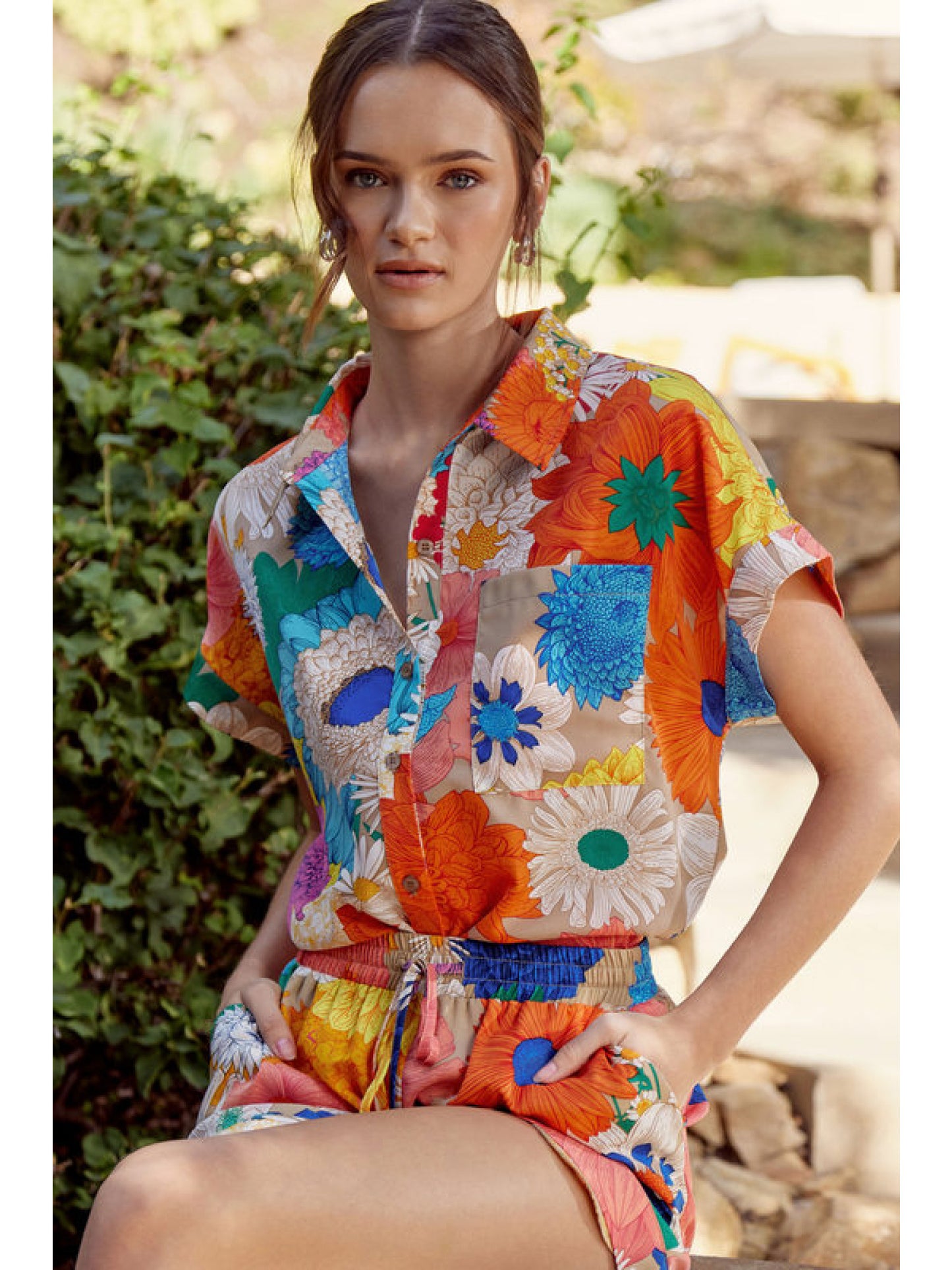 Bold Contrast Floral Button Down