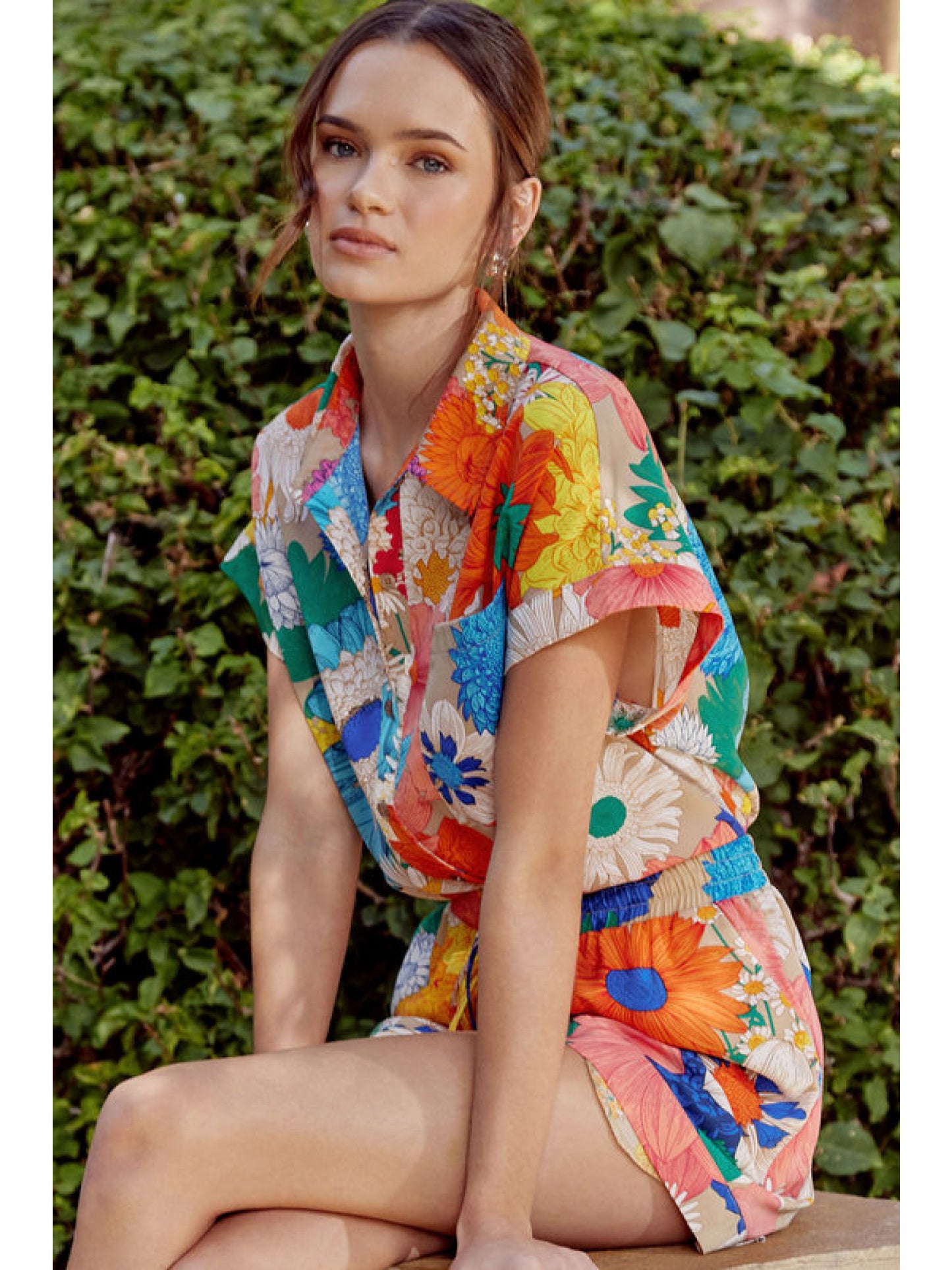 Bold Contrast Floral Button Down