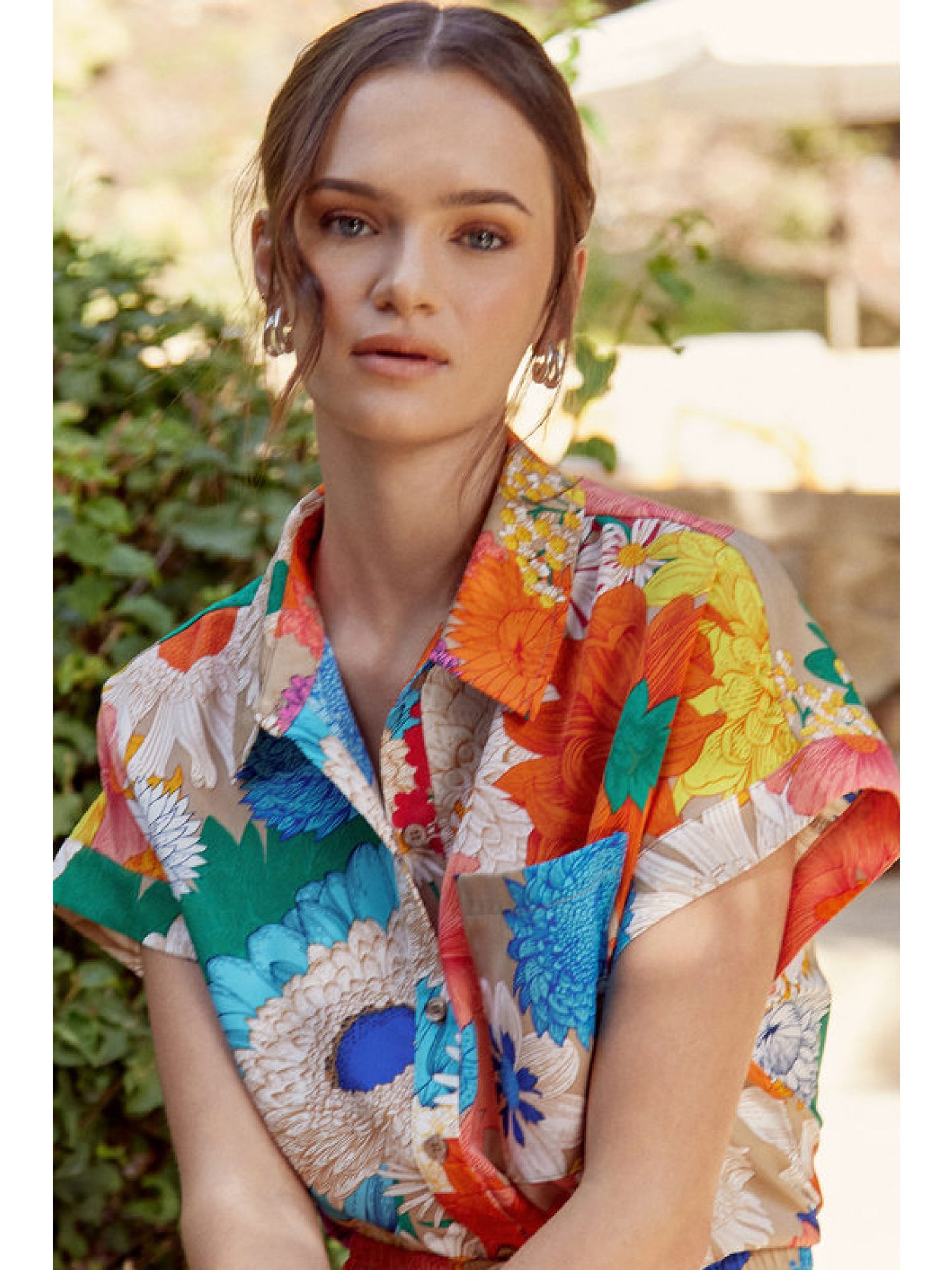 Bold Contrast Floral Button Down