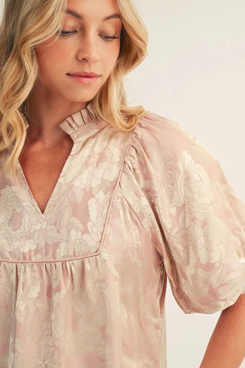 Short Sleeve Floral Jacquard Top