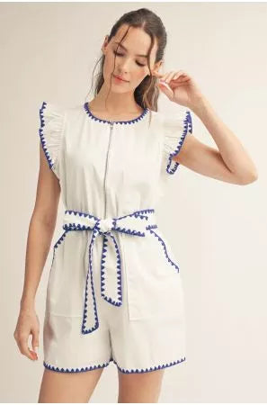 Royal & White Zipper Statement Romper
