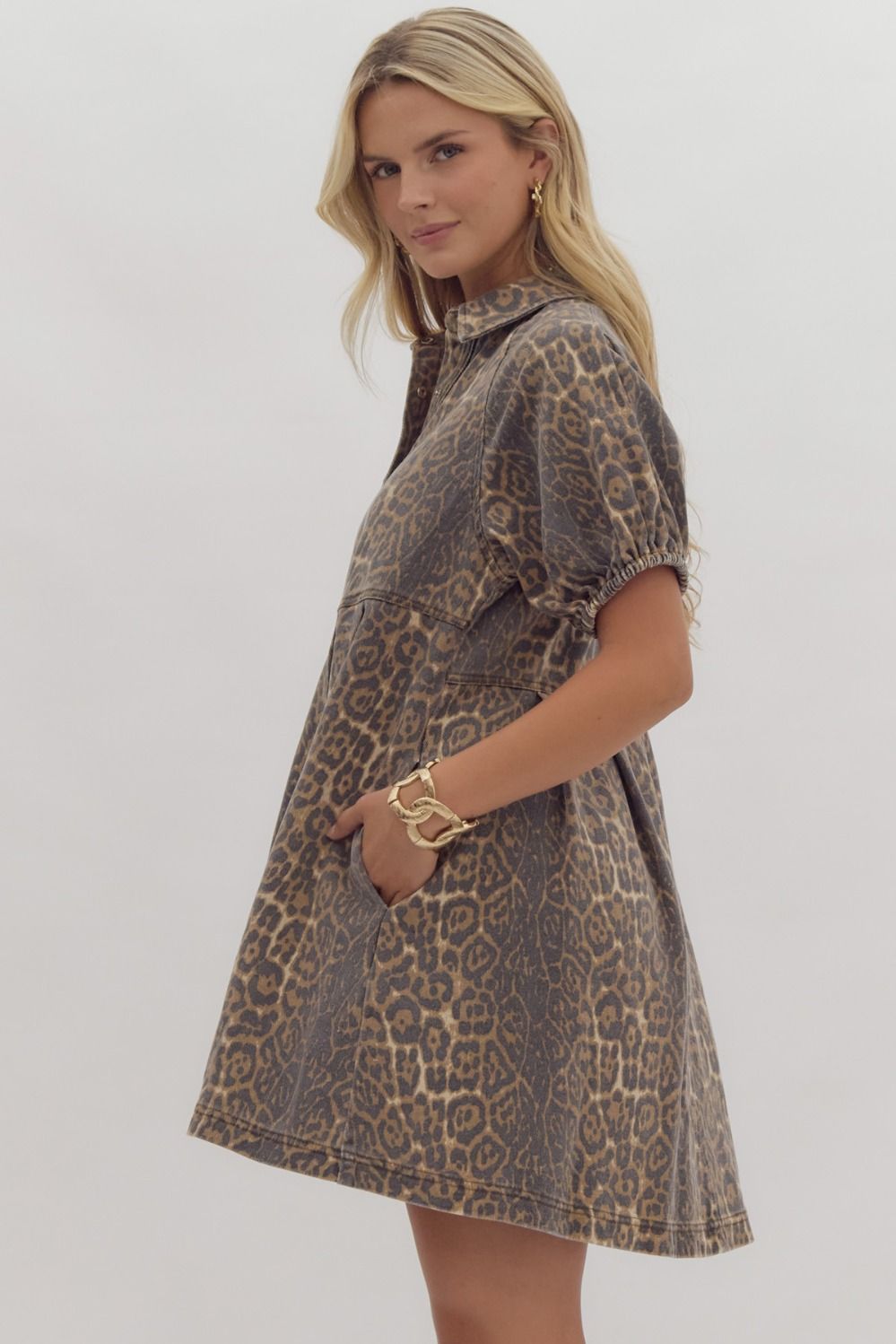 Denim Cheetah Button Down Dress