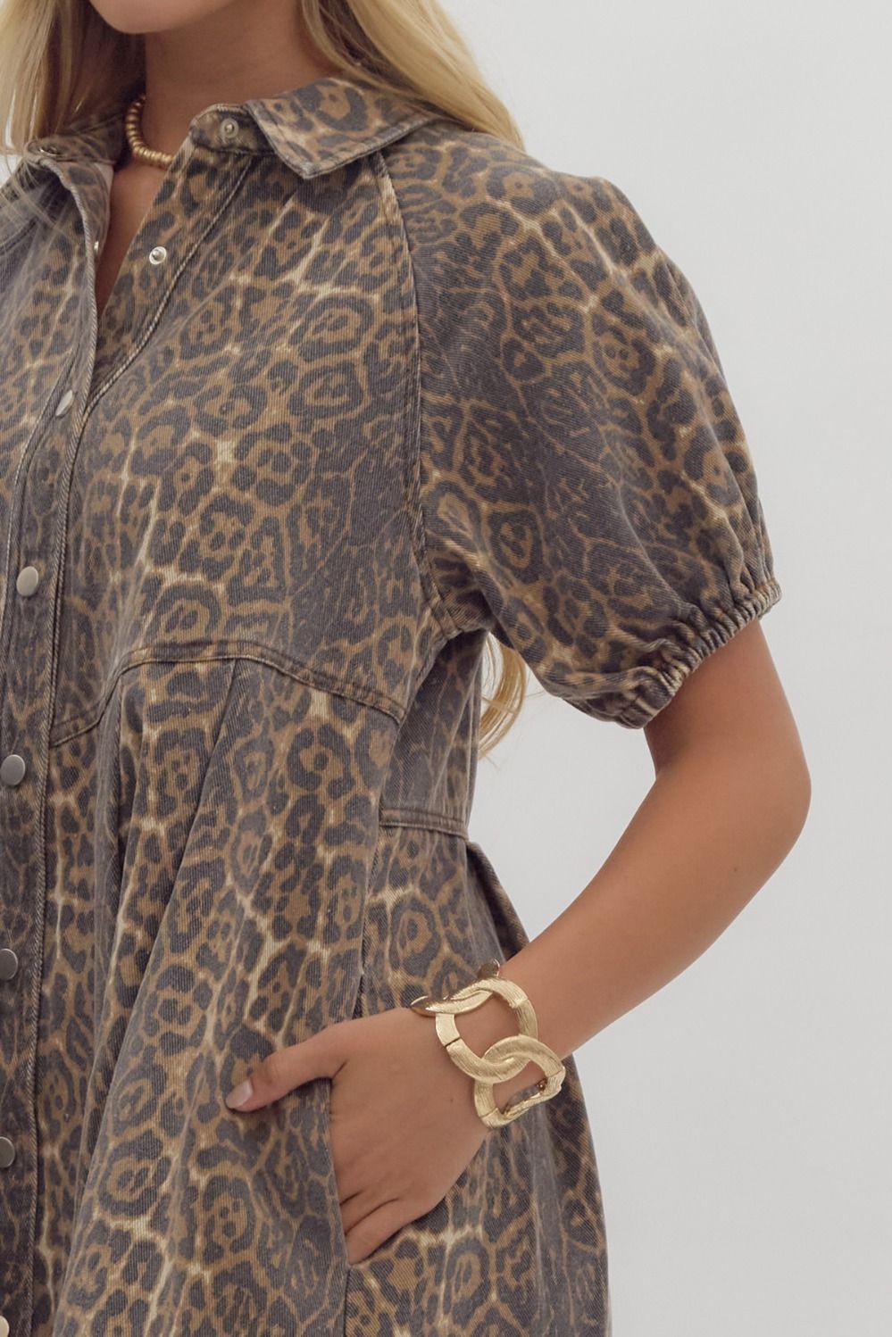 Denim Cheetah Button Down Dress